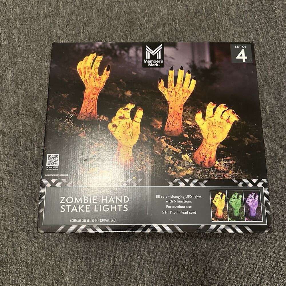 Member's Mark Zombie Hand Stake Lights LED Set of 4 Color Changing